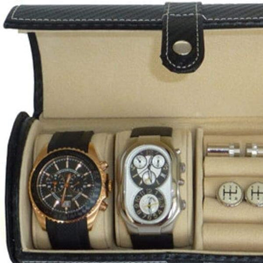 Z Deluxe Carbon Fiber 2 Watch's & Bracelet Travel and Jewelry Roll