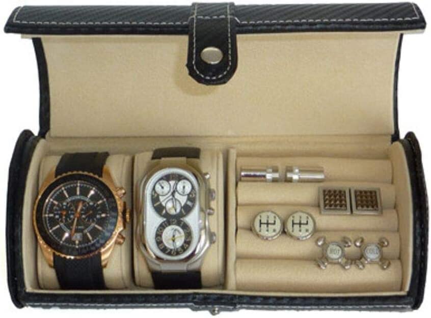 Z Deluxe Carbon Fiber 2 Watch's & Bracelet Travel and Jewelry Roll